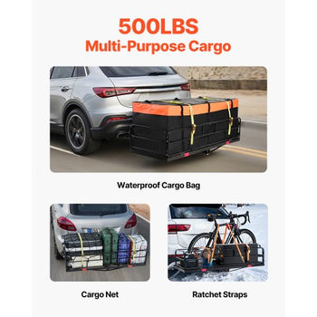 60" x 24" x 14", Hitch Cargo Carrier, 500 lbs Capacity Hitch Cargo Carrier with Cargo Net & Waterproof Cargo Bag, Folding Hitch Mount Cargo Carrier with Reflective Reminder, Fit for SUVs