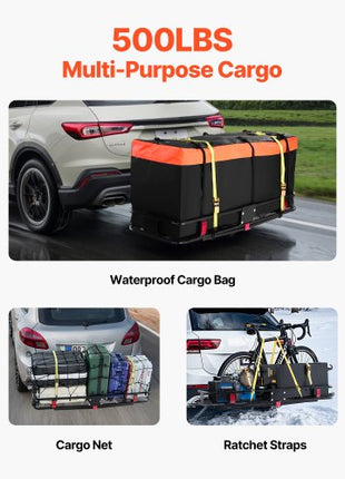 60" x 20" x 6", Hitch Cargo Carrier, 500 lbs Capacity Hitch Cargo Carrier with Cargo Net & Waterproof Cargo Bag, Folding Hitch Mount Cargo Carrier with Hitch Lock for 2" Receiver, Fit for SUVs