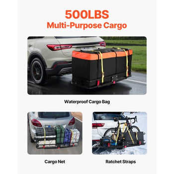 60" x 20" x 6", Hitch Cargo Carrier, 500 lbs Capacity Hitch Cargo Carrier with Cargo Net & Waterproof Cargo Bag, Folding Hitch Mount Cargo Carrier with Hitch Lock for 2" Receiver, Fit for SUVs