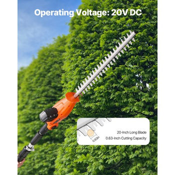 Electric Hedge Trimmer, 1200 RPM, 6.2 - 7.8 Ft Extendable, Pole Hedge Trimmer for High Branch, 20V Battery, Cordless Hedge Trimmer with 20 in Blade, 5 Angles Adjustable for Yard Garden