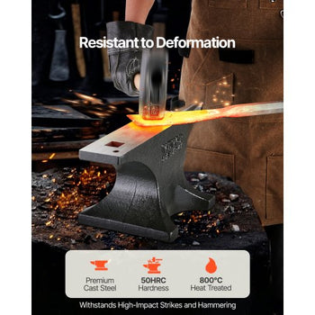Single Horn Anvil, 55lbs Cast Steel Anvil, High Hardness Rugged Round Horn Anvil for Blacksmiths, with Large Countertop and Stable Base, Metal Working Tool for Metal Bending, Shaping, Twisting