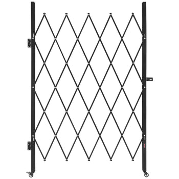 Single Folding Security Gate, Lockable Scissor Gate with 360° Swivel Casters, Outdoor Barricade Steel Retractable Gates, for Entry Security, Garage, Warehouse & Pool, 49.61 x 77.76 in (W x H)