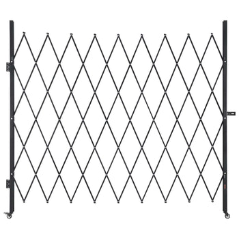 Single Folding Security Gate, Lockable Scissor Gate with 360° Swivel Casters, Outdoor Barricade Steel Retractable Gates, for Entry Security, Garage, Warehouse & Pool, 86.61 x 86.81 in (W x H)