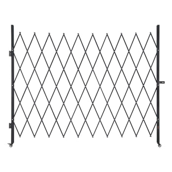 Single Folding Security Gate, Lockable Scissor Gate with 360° Swivel Casters, Outdoor Barricade Steel Retractable Gates, for Entry Security, Garage, Warehouse & Pool, 94.49 x 86.81 in (W x H)