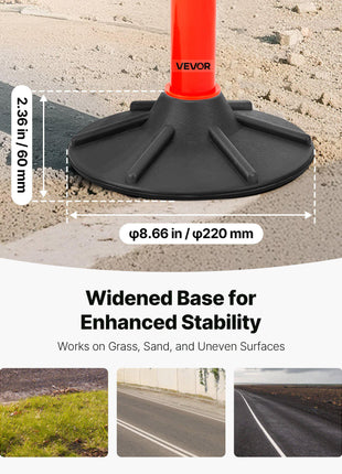 3 Pack Traffic Delineator Posts, 34 in Traffic Safety Cones with Weighted Base, Reflective Strips and Chain, Heavy Duty Delineator Posts for Construction Site, Parking Lot, Crowd Control, Red
