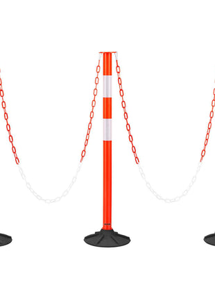 3 Pack Traffic Delineator Posts, 34 in Traffic Safety Cones with Weighted Base, Reflective Strips and Chain, Heavy Duty Delineator Posts for Construction Site, Parking Lot, Crowd Control, Red