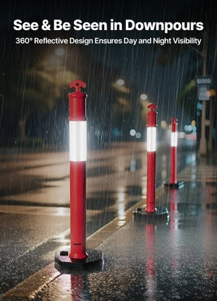 9 Pack Traffic Delineator Posts, 48 inches Traffic Safety Cones with Weighted Base and Reflective Strips, Heavy Duty Delineator Posts for Construction Site, Parking Lot, Crowd Control, Red