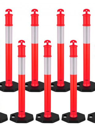 9 Pack Traffic Delineator Posts, 48 inches Traffic Safety Cones with Weighted Base and Reflective Strips, Heavy Duty Delineator Posts for Construction Site, Parking Lot, Crowd Control, Red