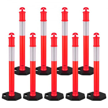 9 Pack Traffic Delineator Posts, 48 inches Traffic Safety Cones with Weighted Base and Reflective Strips, Heavy Duty Delineator Posts for Construction Site, Parking Lot, Crowd Control, Red