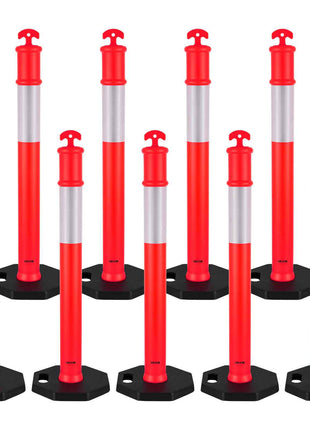 9 Pack Traffic Delineator Posts, 48 inches Traffic Safety Cones with Weighted Base and Reflective Strips, Heavy Duty Delineator Posts for Construction Site, Parking Lot, Crowd Control, Red