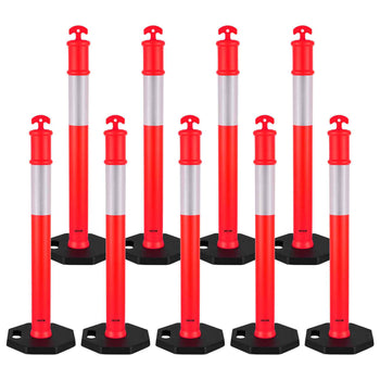 9 Pack Traffic Delineator Posts, 48 inches Traffic Safety Cones with Weighted Base and Reflective Strips, Heavy Duty Delineator Posts for Construction Site, Parking Lot, Crowd Control, Red