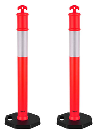 2 Pack Traffic Delineator Posts, 48 inches Traffic Safety Cones with Weighted Base and Reflective Strips, Heavy Duty Delineator Posts for Construction Site, Parking Lot, Crowd Control, Red