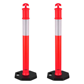 2 Pack Traffic Delineator Posts, 48 inches Traffic Safety Cones with Weighted Base and Reflective Strips, Heavy Duty Delineator Posts for Construction Site, Parking Lot, Crowd Control, Red