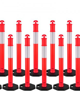 12 Pack Traffic Delineator Posts, 48 inches Traffic Safety Cones with Weighted Base and Reflective Strips, Heavy Duty Delineator Posts for Construction Site, Parking Lot, Crowd Control, Red