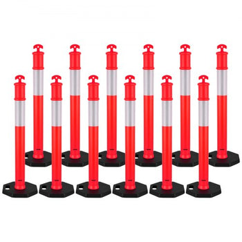 12 Pack Traffic Delineator Posts, 48 inches Traffic Safety Cones with Weighted Base and Reflective Strips, Heavy Duty Delineator Posts for Construction Site, Parking Lot, Crowd Control, Red