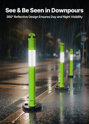 3 Pack Traffic Delineator Posts, 48 inches Traffic Safety Cones with Weighted Base and Reflective Strips, Heavy Duty Delineator Posts for Construction Site, Parking Lot, Crowd Control, Green