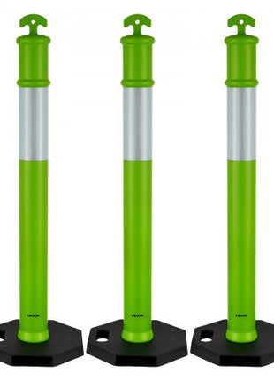 3 Pack Traffic Delineator Posts, 48 inches Traffic Safety Cones with Weighted Base and Reflective Strips, Heavy Duty Delineator Posts for Construction Site, Parking Lot, Crowd Control, Green