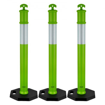 3 Pack Traffic Delineator Posts, 48 inches Traffic Safety Cones with Weighted Base and Reflective Strips, Heavy Duty Delineator Posts for Construction Site, Parking Lot, Crowd Control, Green