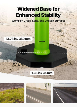 3 Pack Traffic Delineator Posts, 48 inches Traffic Safety Cones with Weighted Base and Reflective Strips, Heavy Duty Delineator Posts for Construction Site, Parking Lot, Crowd Control, Green