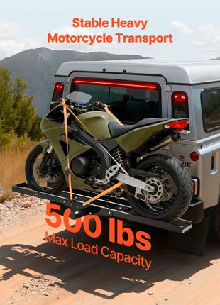 Motorcycle Carrier, 500 lbs Capacity, Heavy Duty Steel Hitch Mount Rack with 47in Ramp, Ratchet Straps & Stabilizer, Scooter Dirt Bike Trailer Hauler for Car Truck with 2-Inch Hitch Receiver