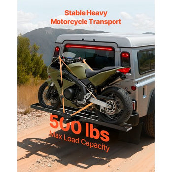Motorcycle Carrier, 500 lbs Capacity, Heavy Duty Steel Hitch Mount Rack with 47in Ramp, Ratchet Straps & Stabilizer, Scooter Dirt Bike Trailer Hauler for Car Truck with 2-Inch Hitch Receiver