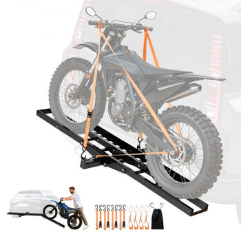 Motorcycle Carrier, 500 lbs Capacity, Heavy Duty Steel Hitch Mount Rack with 47in Ramp, Ratchet Straps & Stabilizer, Scooter Dirt Bike Trailer Hauler for Car Truck with 2-Inch Hitch Receiver