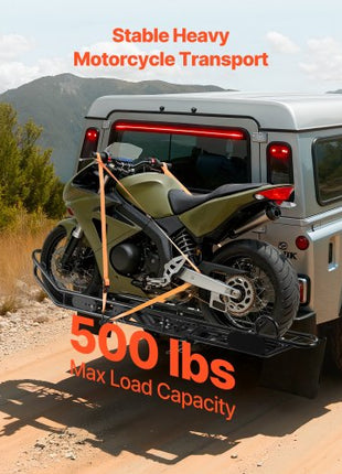 Motorcycle Carrier, 500 lbs Capacity, Heavy Duty Steel Hitch Mount Rack with Anti-Tilt Lock Device, Straps & Stabilizer, Scooter Dirt Bike Trailer Hauler for Car Truck with 2-Inch Hitch Receiver