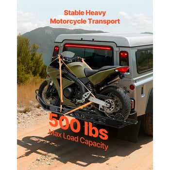 Motorcycle Carrier, 500 lbs Capacity, Heavy Duty Steel Hitch Mount Rack with Anti-Tilt Lock Device, Straps & Stabilizer, Scooter Dirt Bike Trailer Hauler for Car Truck with 2-Inch Hitch Receiver