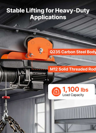 Electric Hoist Manual Trolley, 1100 lbs/0.5 Ton Load for PA200 PA250 PA300 PA400 PA500, Push Beam Trolley with Dual Wheels, 2.68"-4.33" Adjustable Beam Flange Width for Straight & Curved I-Beam