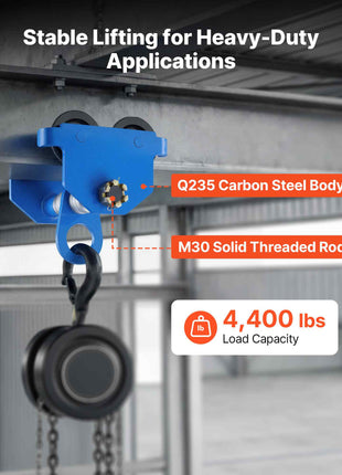 Manual Trolley, 4400 lbs/2 Ton Load Capacity, Push Beam Trolley with Dual Wheels, Adjustable for I-Beam Flange Width 2.4" to 7", Heavy Duty Carbon Steel Garage Hoist for Straight & Curved I Beam