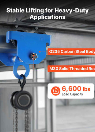 Manual Trolley, 6600 lbs/3 Ton Load Capacity, Push Beam Trolley with Dual Wheels, Adjustable for I-Beam Flange Width 2.5" to 8", Heavy Duty Carbon Steel Garage Hoist for Straight & Curved I Beam