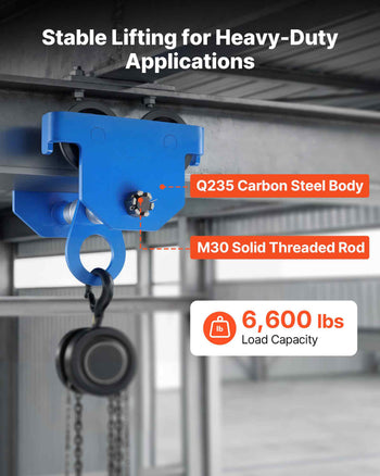 Manual Trolley, 6600 lbs/3 Ton Load Capacity, Push Beam Trolley with Dual Wheels, Adjustable for I-Beam Flange Width 2.5" to 8", Heavy Duty Carbon Steel Garage Hoist for Straight & Curved I Beam
