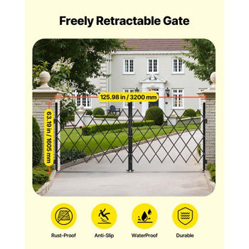 Double Folding Security Gate, Lockable Scissor Gate with 360° Swivel Casters, Outdoor Barricade Steel Retractable Gates, for Entry Security, Garage, Warehouse & Pool, 125.98 x 63.19 in (W x H)