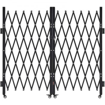 Double Folding Security Gate, Lockable Scissor Gate with 360° Swivel Casters, Outdoor Barricade Steel Retractable Gates, for Entry Security, Garage, Warehouse & Pool, 125.98 x 63.19 in (W x H)