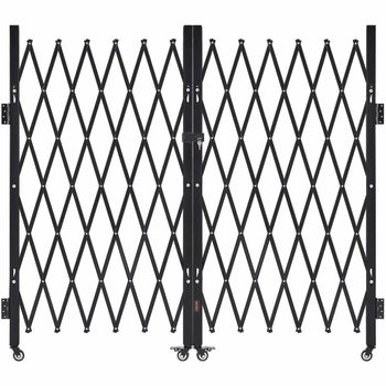 Double Folding Security Gate, Lockable Scissor Gate with 360° Swivel Casters, Outdoor Barricade Steel Retractable Gates, for Entry Security, Garage, Warehouse & Pool, 125.98 x 63.19 in (W x H)