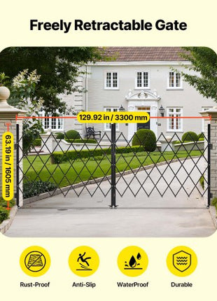 Double Folding Security Gate, Lockable Scissor Gate with 360° Swivel Casters, Outdoor Barricade Steel Retractable Gates, for Entry Security, Garage, Warehouse & Pool, 129.92 x 63.19 in (W x H)