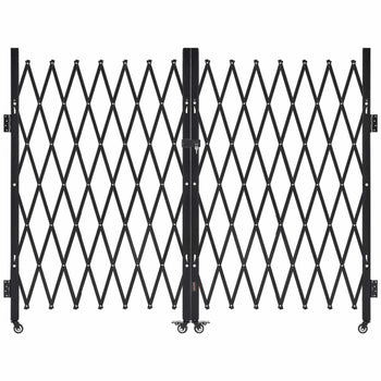 Double Folding Security Gate, Lockable Scissor Gate with 360° Swivel Casters, Outdoor Barricade Steel Retractable Gates, for Entry Security, Garage, Warehouse & Pool, 129.92 x 63.19 in (W x H)