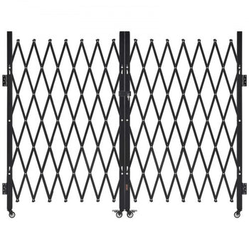 Double Folding Security Gate, Lockable Scissor Gate with 360° Swivel Casters, Outdoor Barricade Steel Retractable Gates, for Entry Security, Garage, Warehouse & Pool, 145.67 x 63.19 in (W x H)