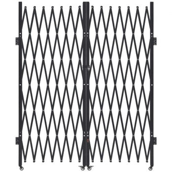 Double Folding Security Gate, Lockable Scissor Gate with 360° Swivel Casters, Outdoor Barricade Steel Retractable Gates, for Entry Security, Garage, Warehouse & Pool, 145.67 x 86.81 in (W x H)