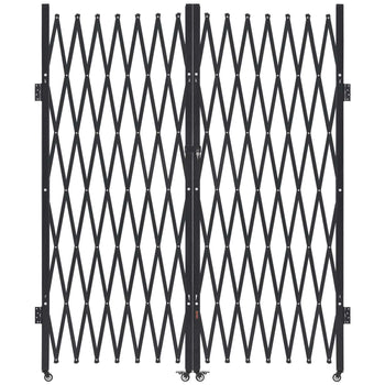 Double Folding Security Gate, Lockable Scissor Gate with 360° Swivel Casters, Outdoor Barricade Steel Retractable Gates, for Entry Security, Garage, Warehouse & Pool, 145.67 x 86.81 in (W x H)