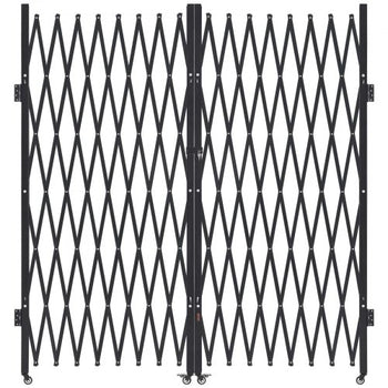 Double Folding Security Gate, Lockable Scissor Gate with 360° Swivel Casters, Outdoor Barricade Steel Retractable Gates, for Entry Security, Garage, Warehouse & Pool, 155.12 x 86.81 in (W x H)