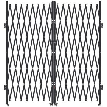 Double Folding Security Gate, Lockable Scissor Gate with 360° Swivel Casters, Outdoor Barricade Steel Retractable Gates, for Entry Security, Garage, Warehouse & Pool, 155.12 x 86.81 in (W x H)