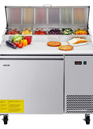 Commercial Refrigerator, 44" W Pizza Prep Refrigerated Table, 20" Ultra Wide Countertop Food Prep Worktable, 11 Cu.Ft Single Door Salad Prep Fridge, 6 Pans Pizza Make Worktop with Cutting Board