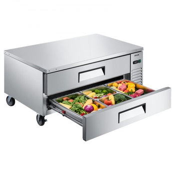 Chef Base Refrigerator, 52" W Commercial Chef Bases Worktop Refrigerators, 2-Drawer Under Counter Fridge with 8 Pans Stainless Steel, Heavy-Duty Refrigerated Base, Invisible Door Handle