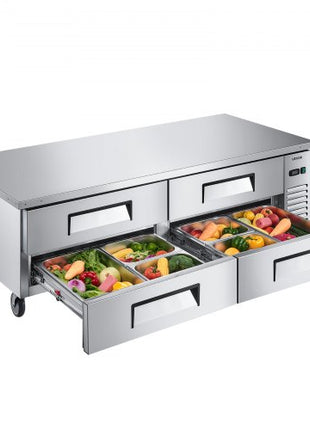 Chef Base Refrigerator, 72" W Commercial Chef Bases Worktop Refrigerators, 4-Drawer Under Counter Fridge with 12 Pans Stainless Steel, Heavy-Duty Refrigerated Base, Invisible Door Handle