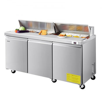72"W Commercial Refrigerator, 18.7 Cu. Ft Sandwich Prep Refrigerated Table, Mega Top Food Prep Fridge with 18 Pans and Cutting Board, Stainless Steel Salad Prep Cooler for Restaurant, Food Truck