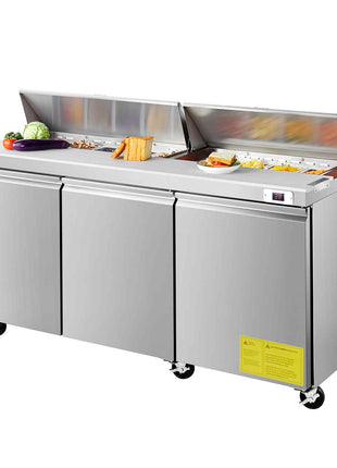 72"W Commercial Refrigerator, 18.7 Cu. Ft Sandwich Prep Refrigerated Table, Mega Top Food Prep Fridge with 18 Pans and Cutting Board, Stainless Steel Salad Prep Cooler for Restaurant, Food Truck