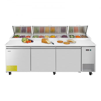 93"W Commercial Refrigerator, Pizza Prep Refrigerated Table, 20" Ultra Wide Countertop Food Prep Worktable, 30.8 Cu.Ft Single Door Salad Prep Fridge, 12 Pans Pizza Make Worktop with Cutting Board