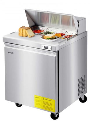 28"W Commercial Refrigerator, 7.1 Cu. Ft Sandwich Prep Refrigerated Table, Mega Top Food Prep Fridge with 8 Pans and Cutting Board, Stainless Steel Salad Prep Cooler for Restaurant, Food Truck