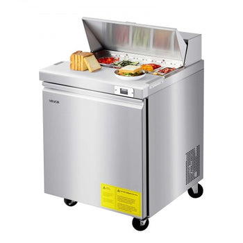 28"W Commercial Refrigerator, 7.1 Cu. Ft Sandwich Prep Refrigerated Table, Mega Top Food Prep Fridge with 8 Pans and Cutting Board, Stainless Steel Salad Prep Cooler for Restaurant, Food Truck